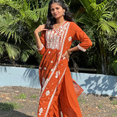 premium cotton kurta set with chikankari work