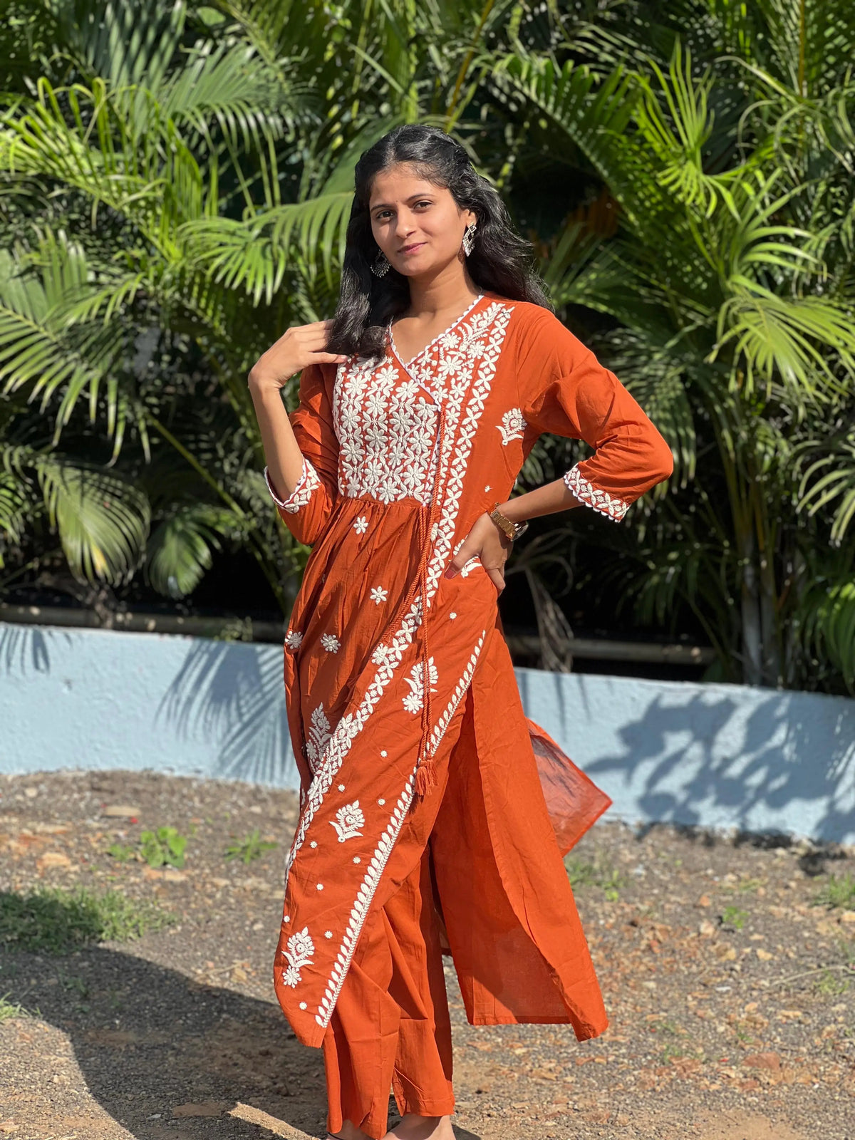 premium cotton kurta set with chikankari work