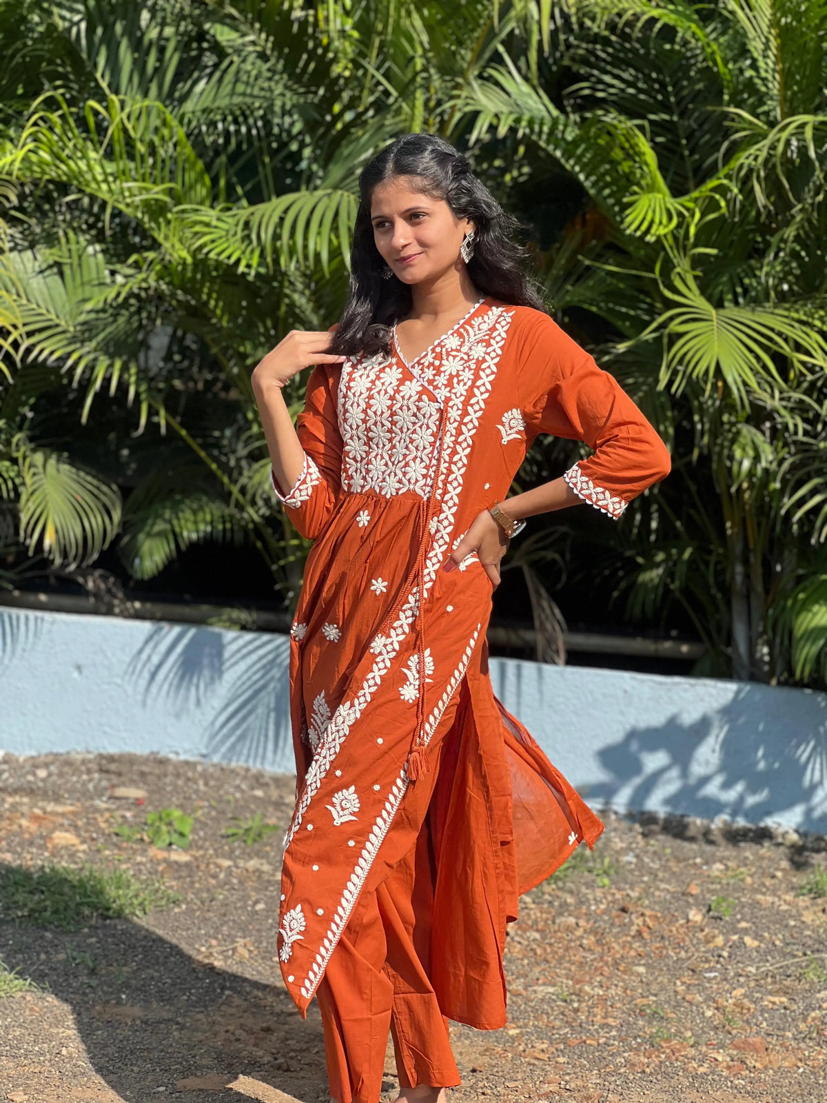 premium cotton kurta set with chikankari work