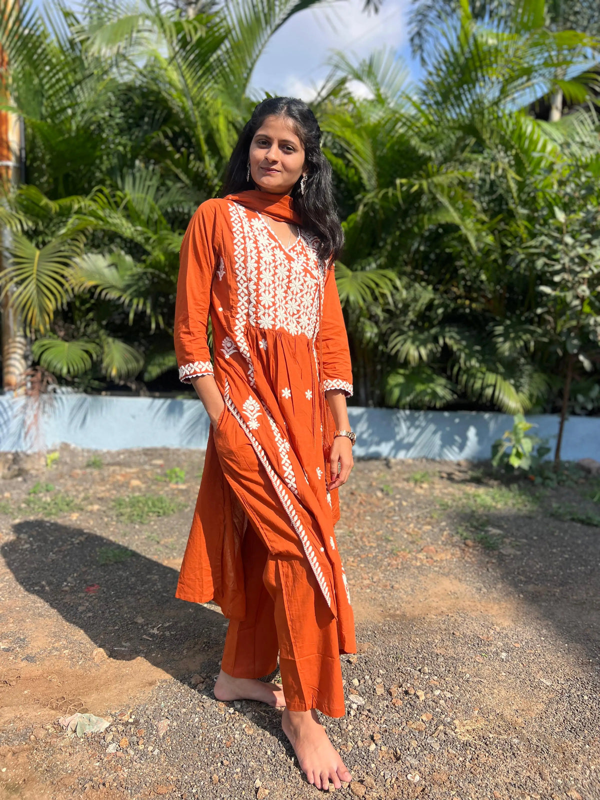 premium cotton kurta set with chikankari work