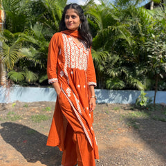 premium cotton kurta set with chikankari work