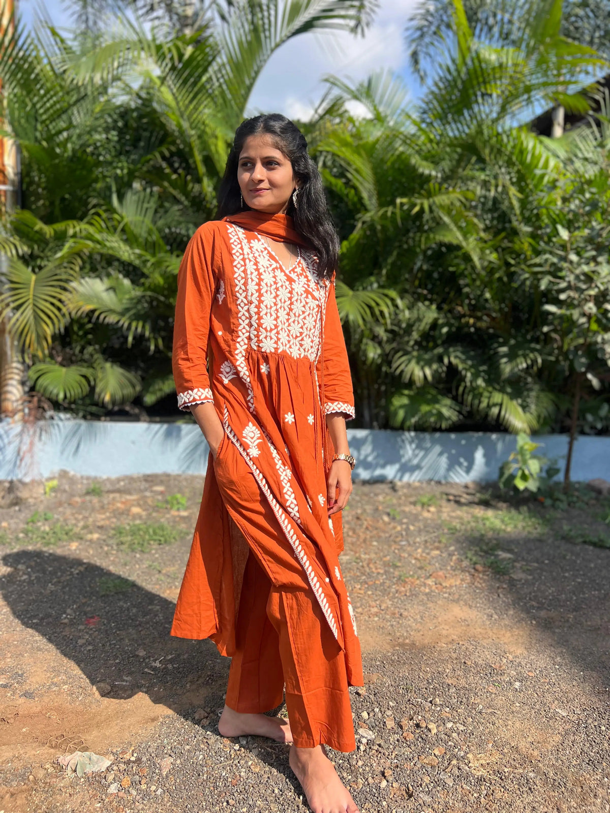 premium cotton kurta set with chikankari work