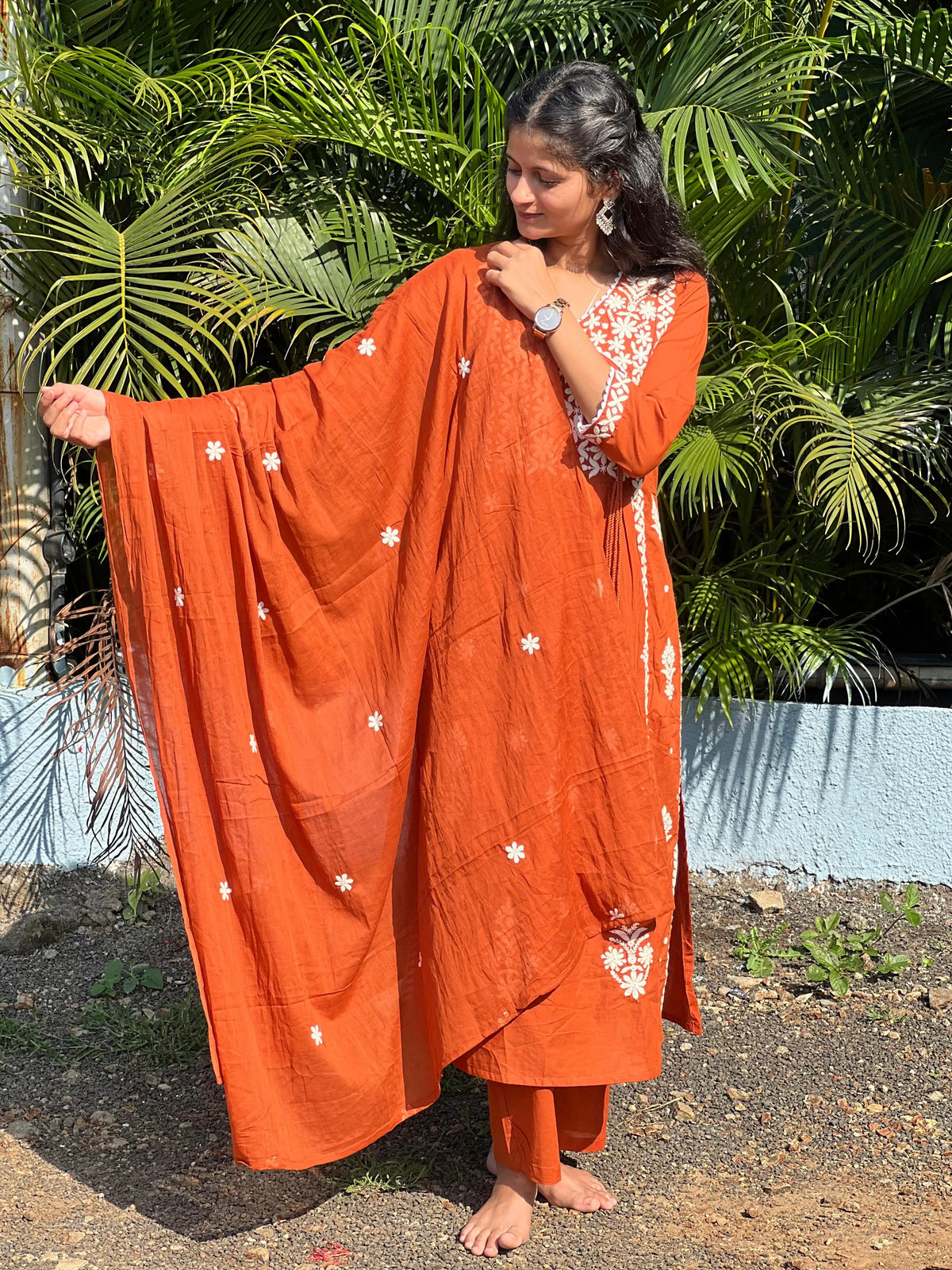 premium cotton kurta set with chikankari work