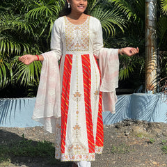 cotton schiffli Anarkali suit with embroidery