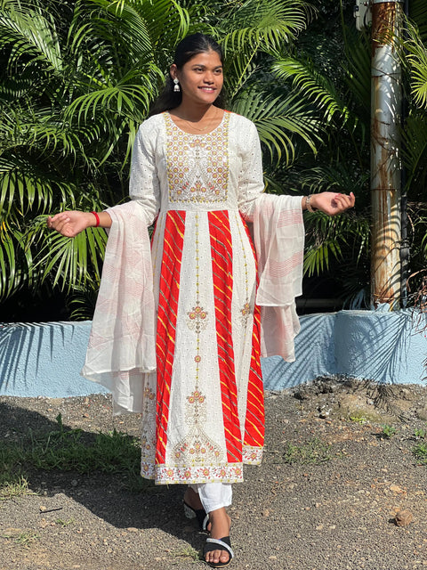 cotton schiffli Anarkali suit with embroidery