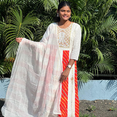 cotton schiffli Anarkali suit with embroidery