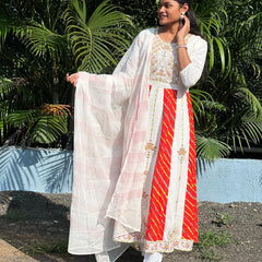 cotton schiffli Anarkali suit with embroidery