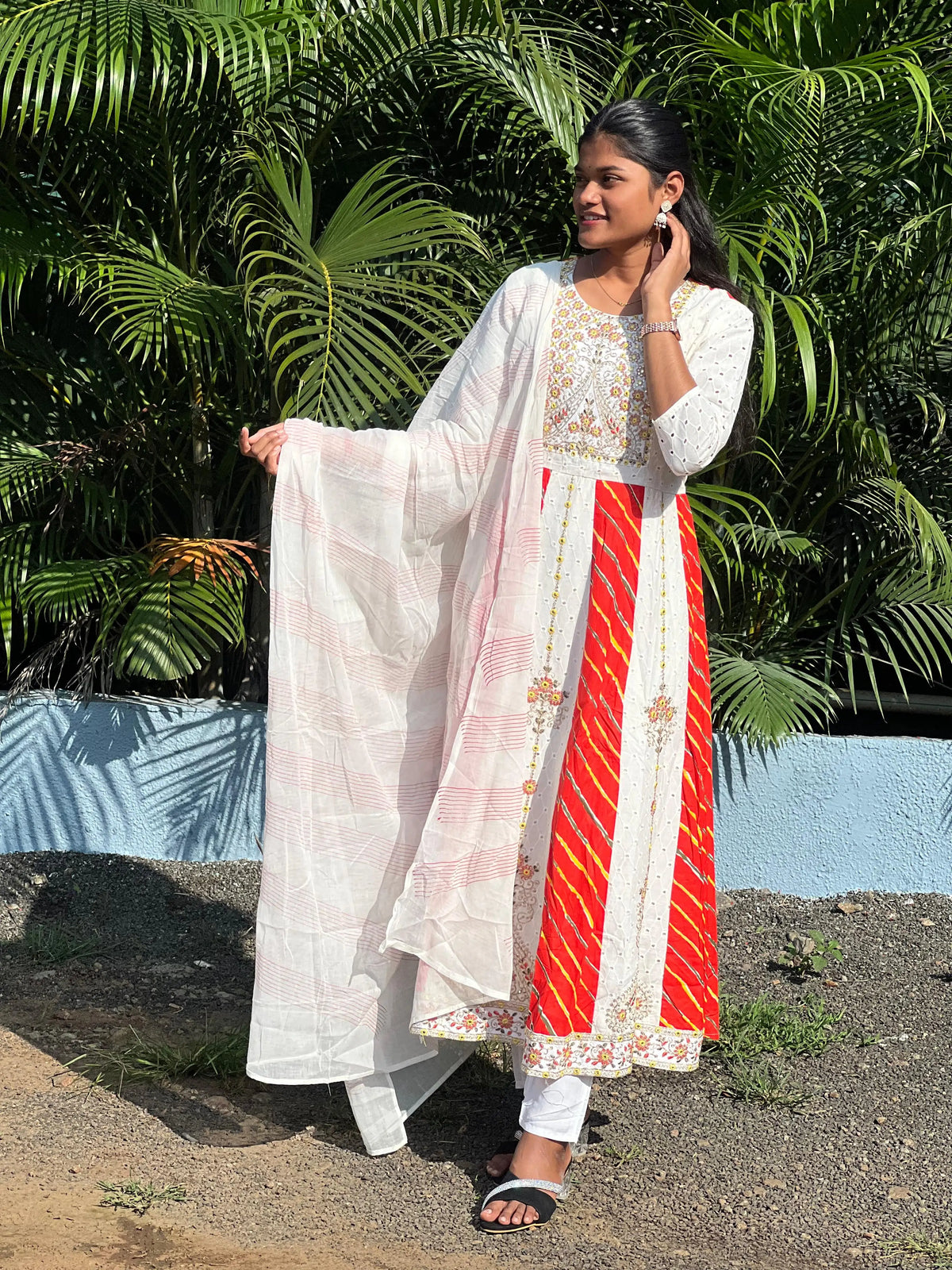 cotton schiffli Anarkali suit with embroidery