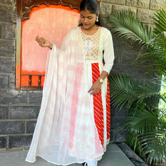 cotton schiffli Anarkali suit with embroidery