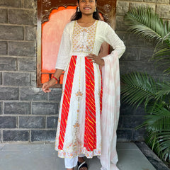 cotton schiffli Anarkali suit with embroidery