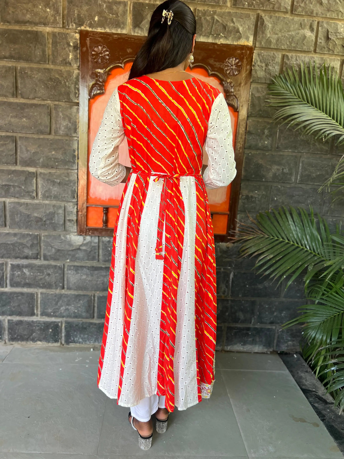 cotton schiffli Anarkali suit with embroidery