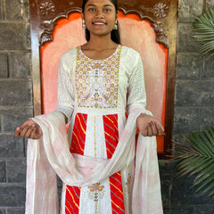 cotton schiffli Anarkali suit with embroidery