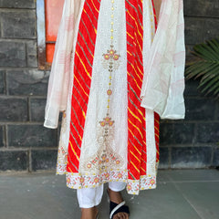 cotton schiffli Anarkali suit with embroidery