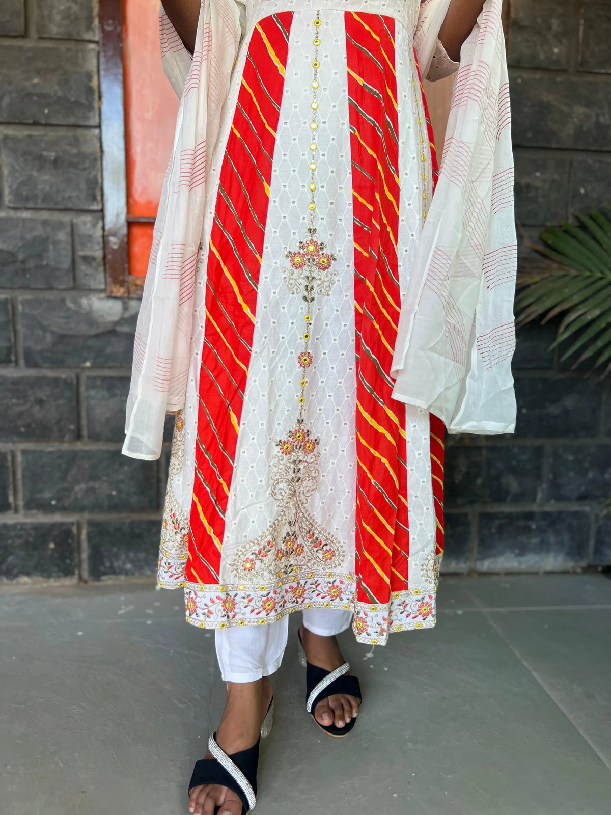 cotton schiffli Anarkali suit with embroidery