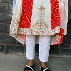 cotton schiffli Anarkali suit with embroidery