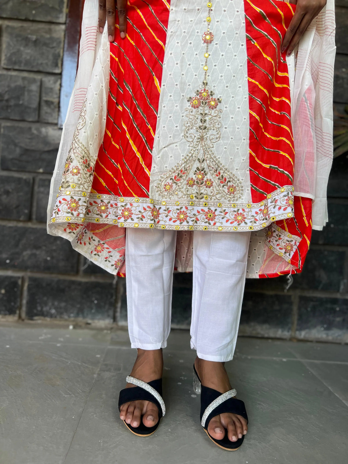 cotton schiffli Anarkali suit with embroidery