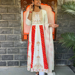 cotton schiffli Anarkali suit with embroidery