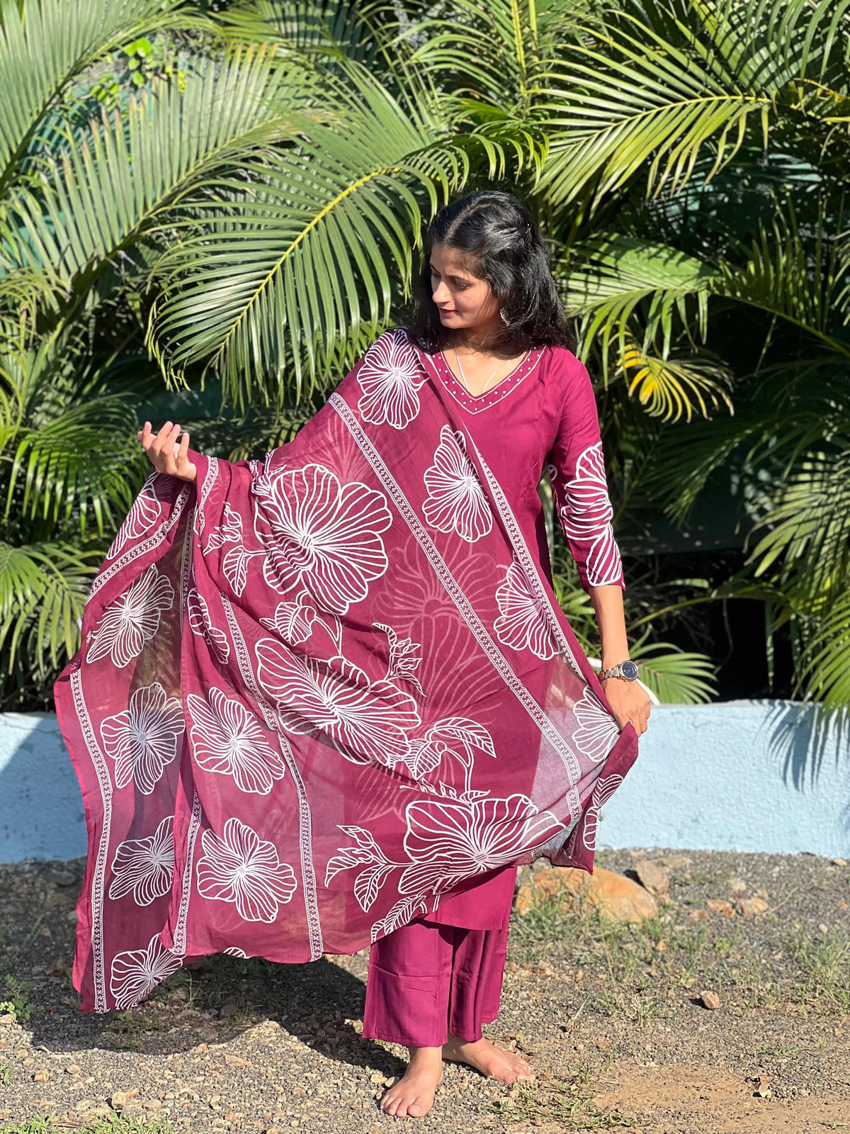 Rayon straight kurta set with print