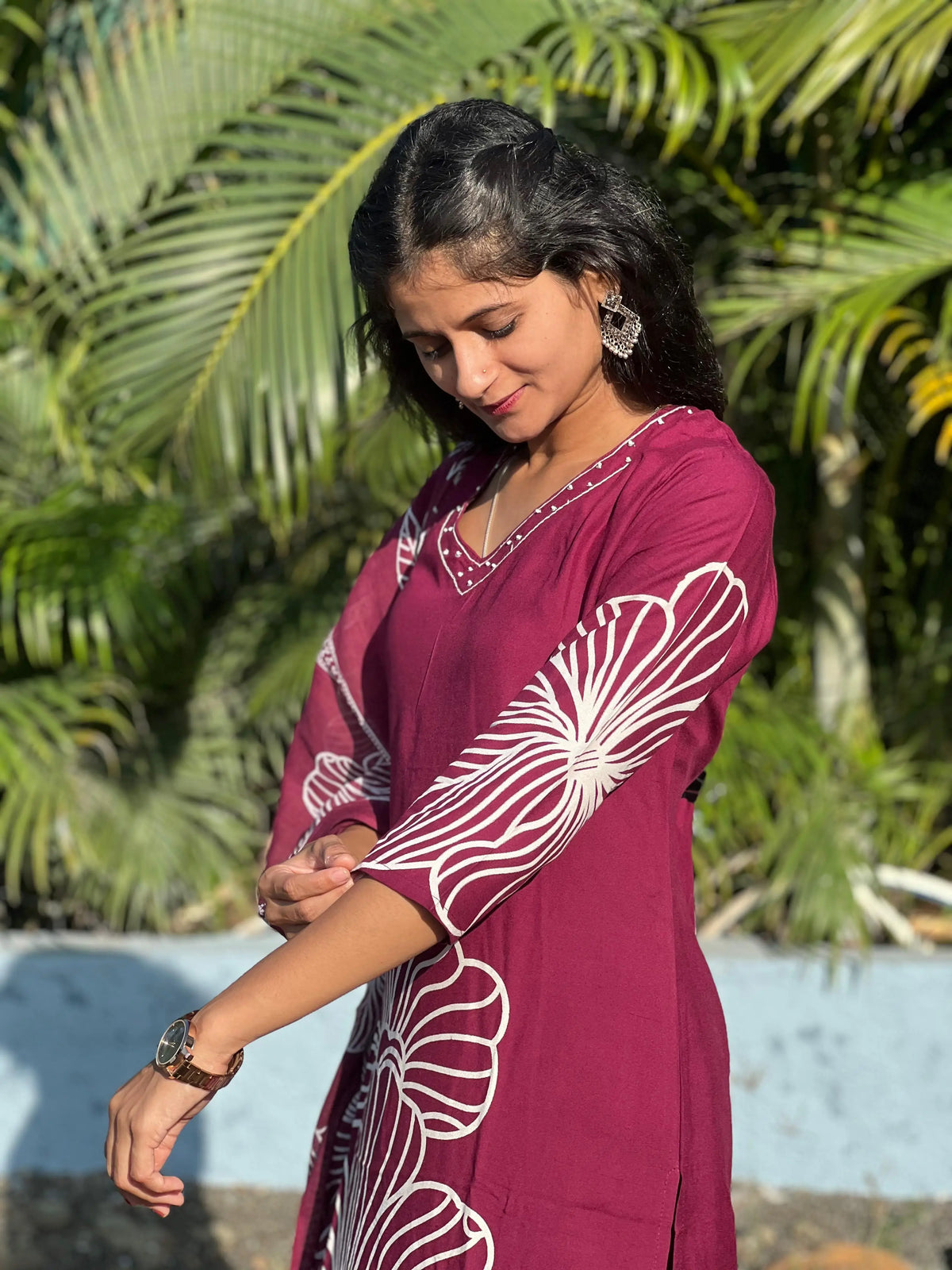 Rayon straight kurta set with print