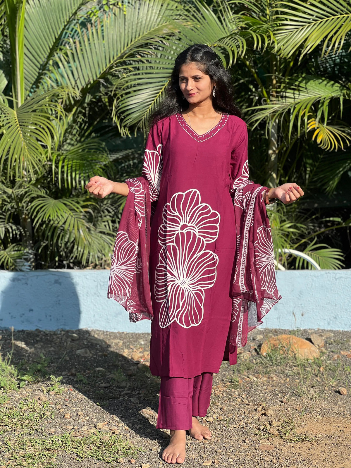 Rayon straight kurta set with print