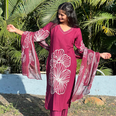 Rayon straight kurta set with print