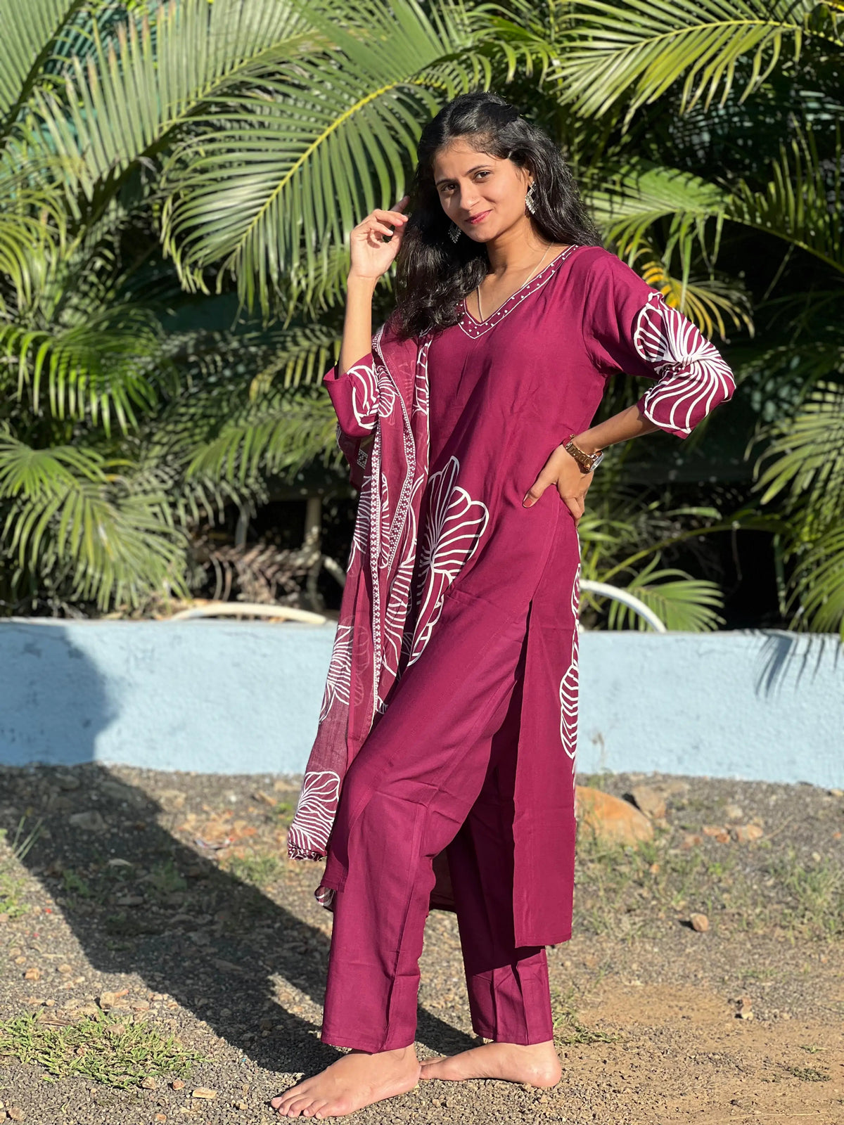 Rayon straight kurta set with print