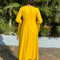 Rayon Anarkali suit with chikankari work with organza dupatta