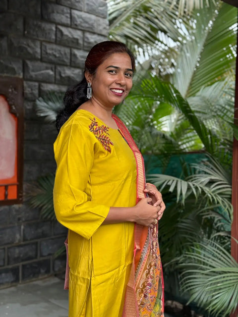 Muslin silk with embroidery straight kurta set with digital print dupatta