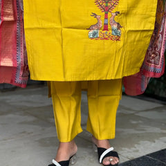 Muslin silk with embroidery straight kurta set with digital print dupatta