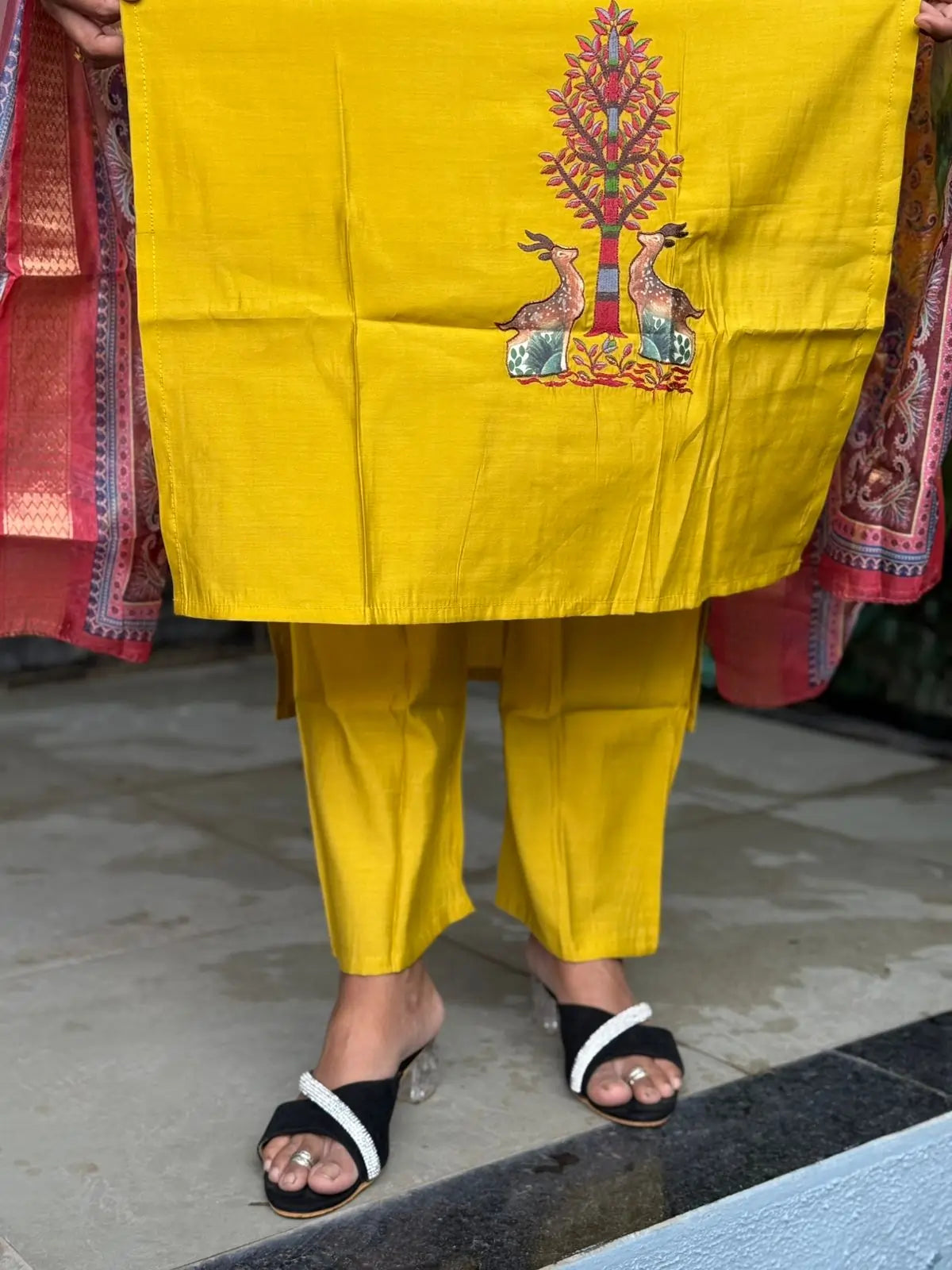 Muslin silk with embroidery straight kurta set with digital print dupatta