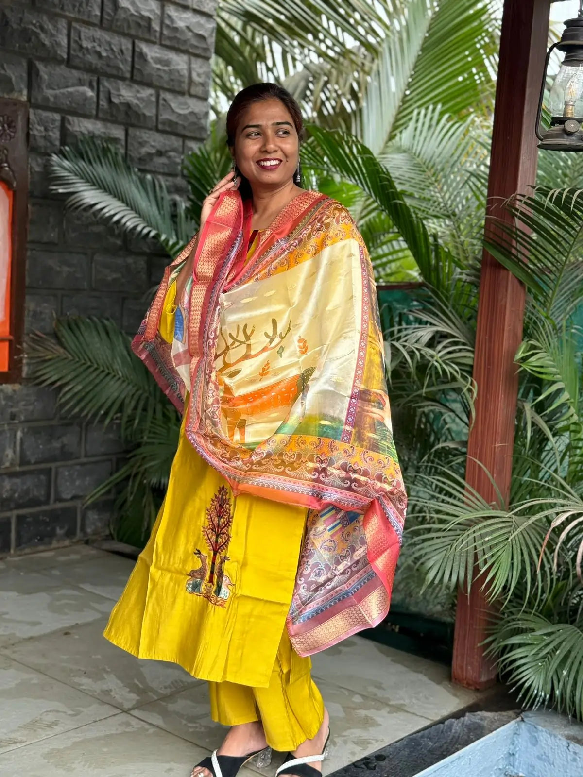 Muslin silk with embroidery straight kurta set with digital print dupatta