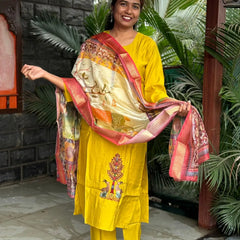 Muslin silk with embroidery straight kurta set with digital print dupatta