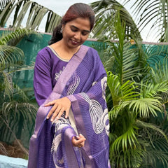 Purple color muslin silk straight kurta set with embroidery work