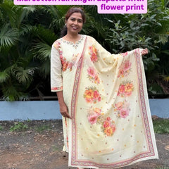 Cotton straight kurta set with flower print