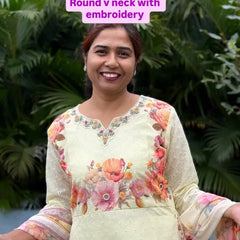 Cotton straight kurta set with flower print