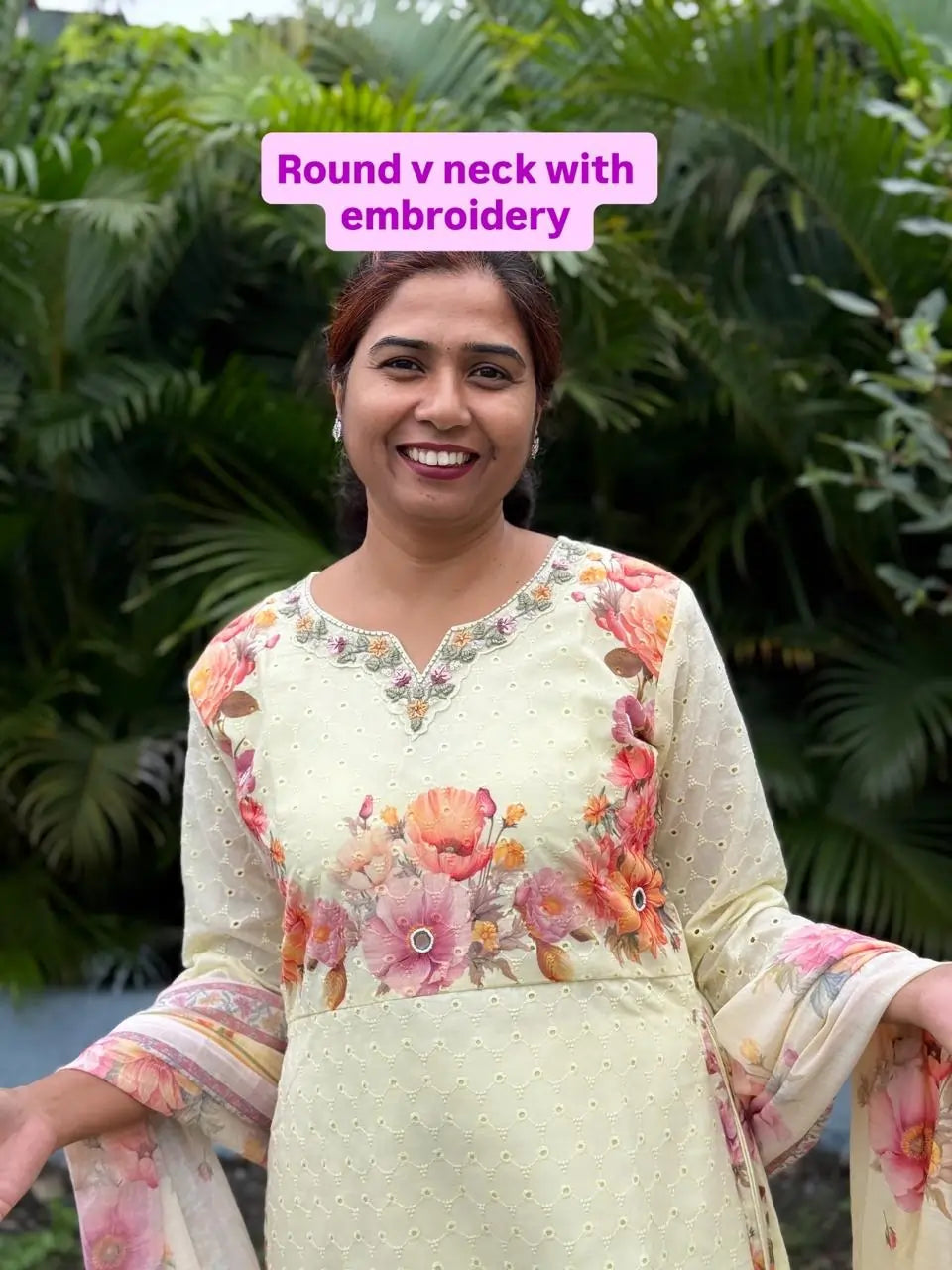 Cotton straight kurta set with flower print