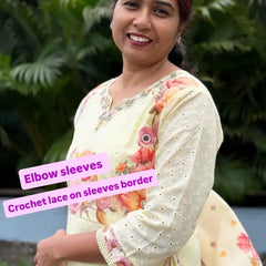 Cotton straight kurta set with flower print