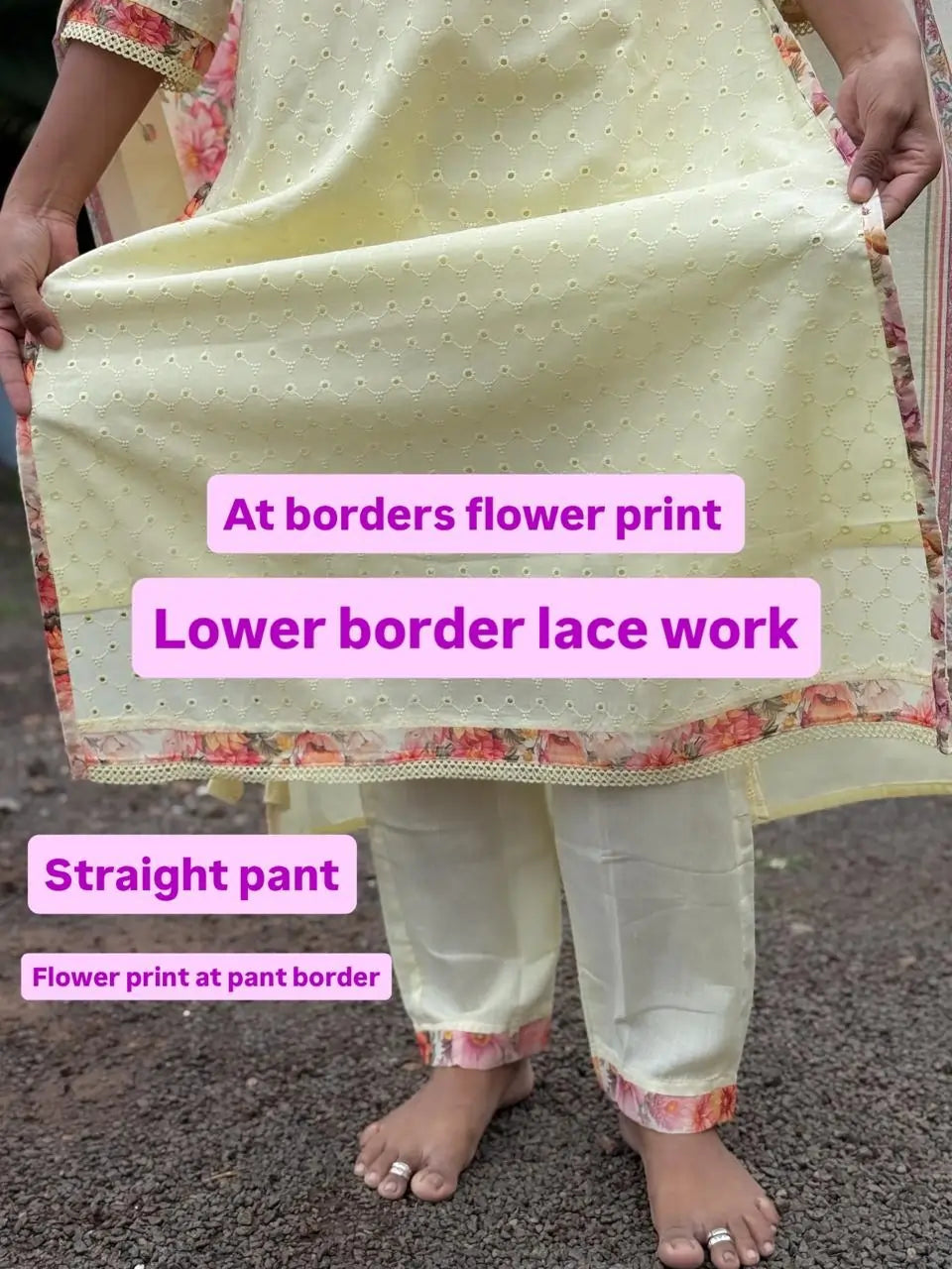 Cotton straight kurta set with flower print