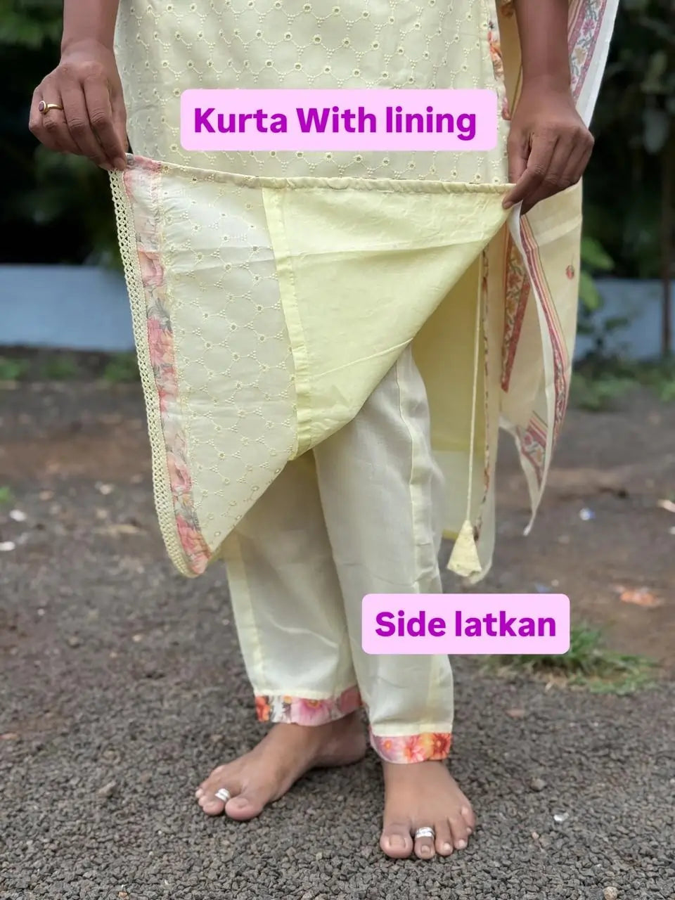 Cotton straight kurta set with flower print