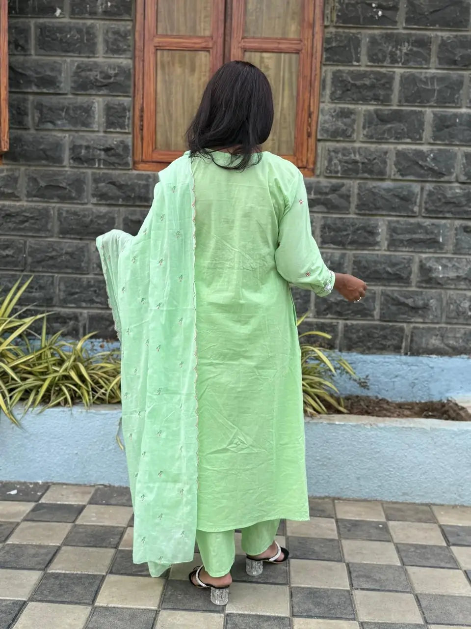 Pista Green color Anarkali suit with embroidery work