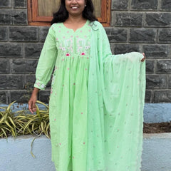Pista Green color Anarkali suit with embroidery work