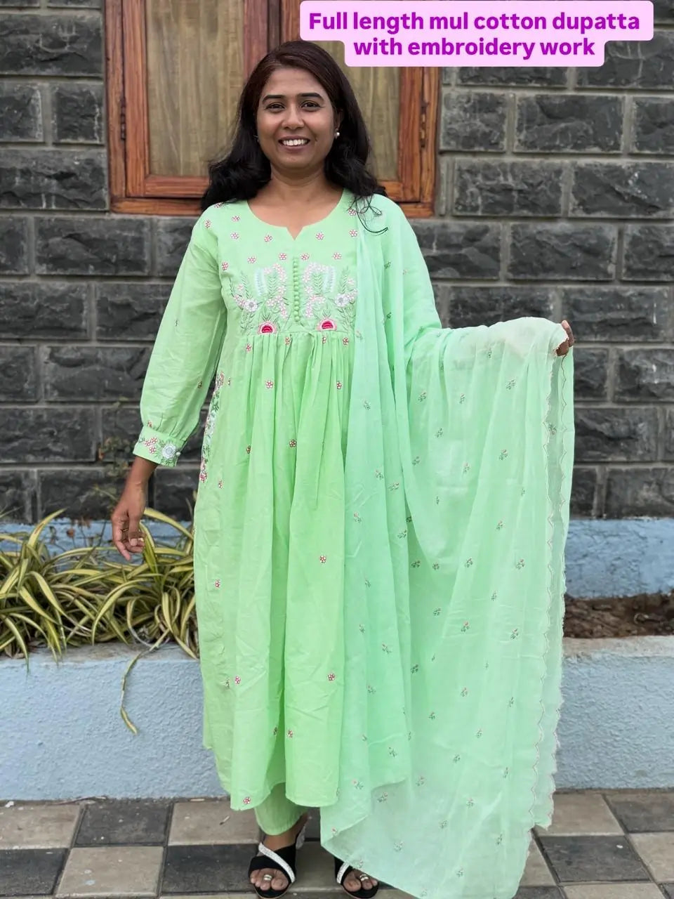 Pista Green color Anarkali suit with embroidery work