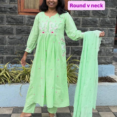 Pista Green color Anarkali suit with embroidery work