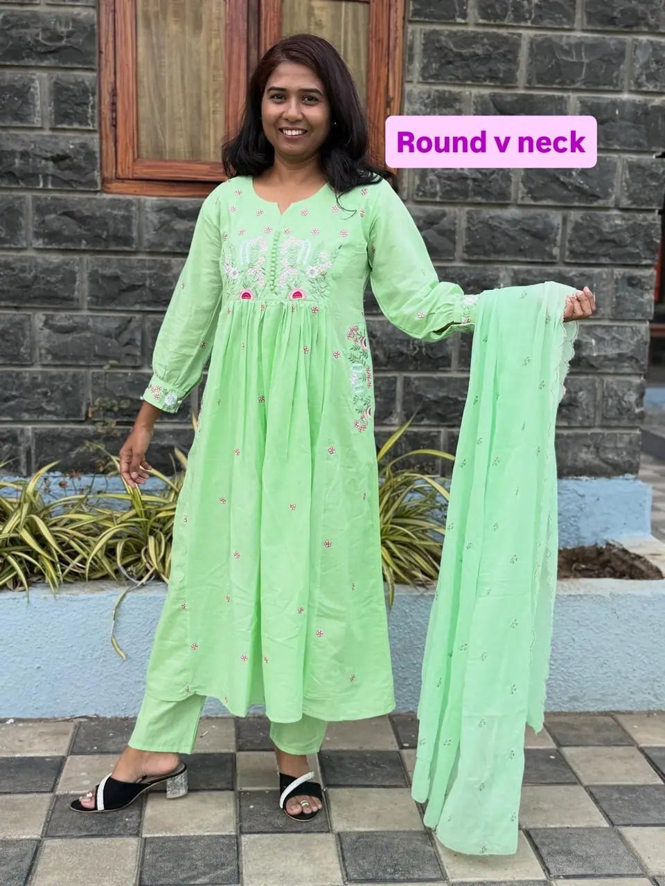 Pista Green color Anarkali suit with embroidery work