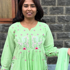 Pista Green color Anarkali suit with embroidery work