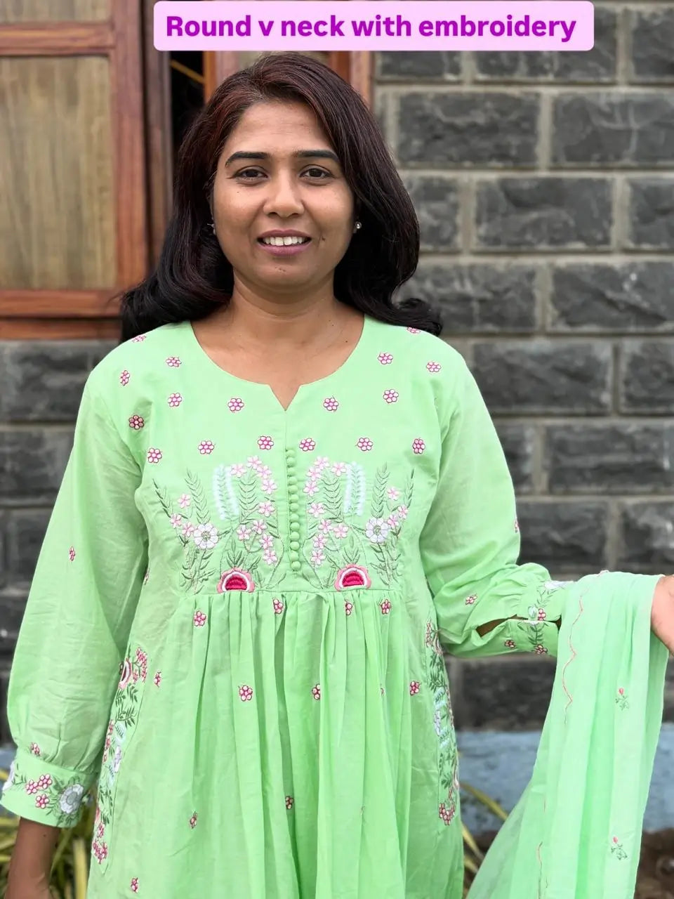 Pista Green color Anarkali suit with embroidery work