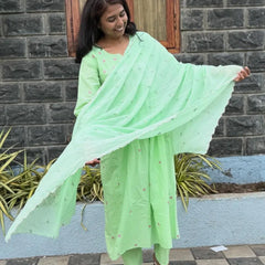 Pista Green color Anarkali suit with embroidery work