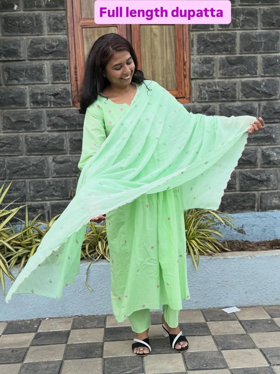 Pista Green color Anarkali suit with embroidery work