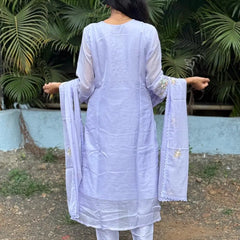 Lavender color straight kurta set with embroidery & handwork