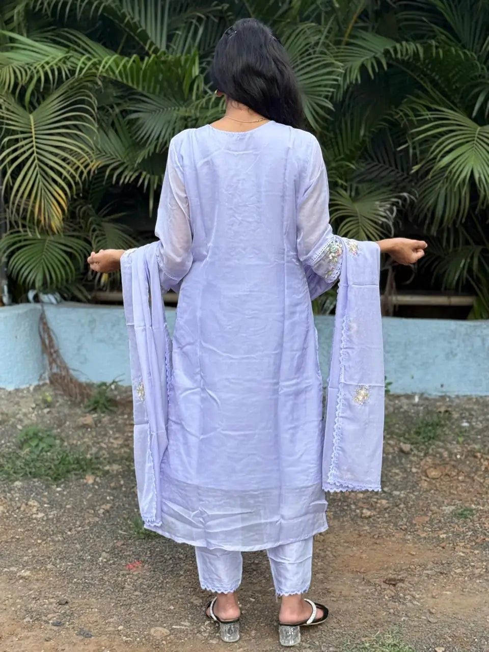 Lavender color straight kurta set with embroidery & handwork